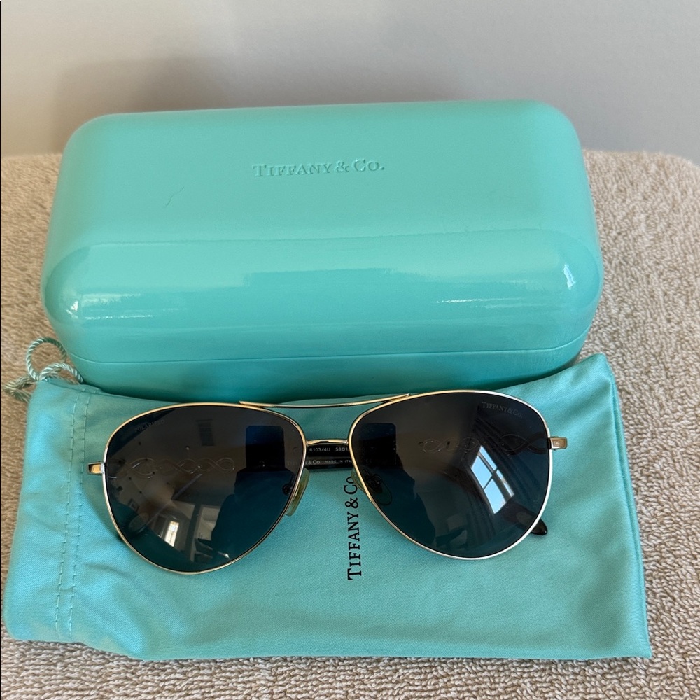 Tiffany & Co. Gold Frame with Blue Lenses Sunglasses